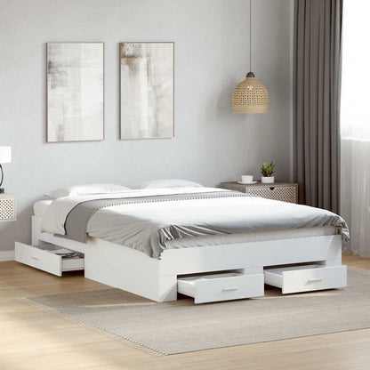 Bed Frame with Drawers without Mattress 140x190 cm White