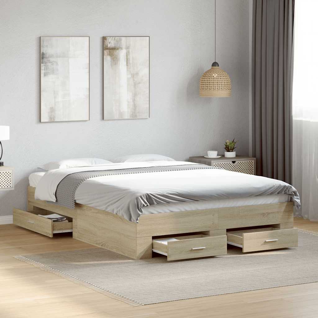 Bed Frame with Drawers without Mattress 140x190 cm Sonoma oak