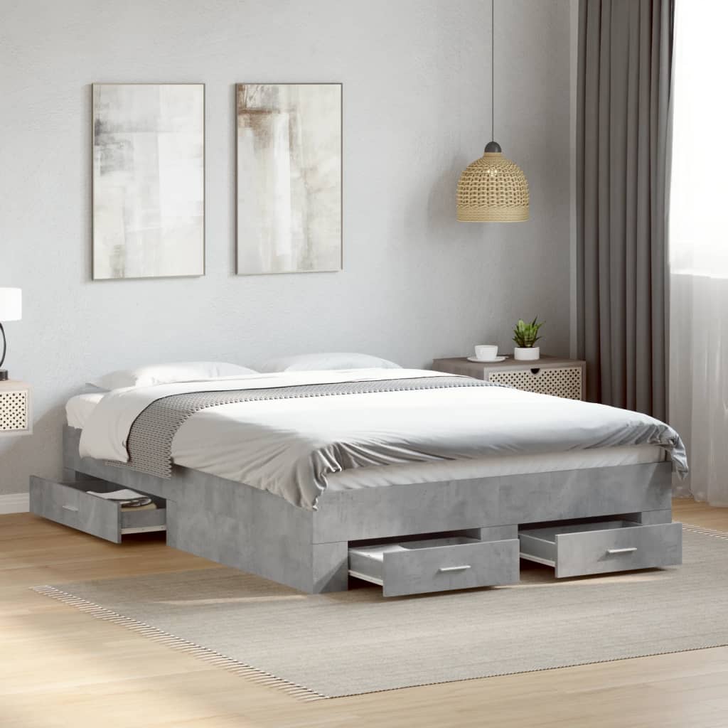 Bed Frame with Drawers without Mattress 140x190 cm Concrete grey