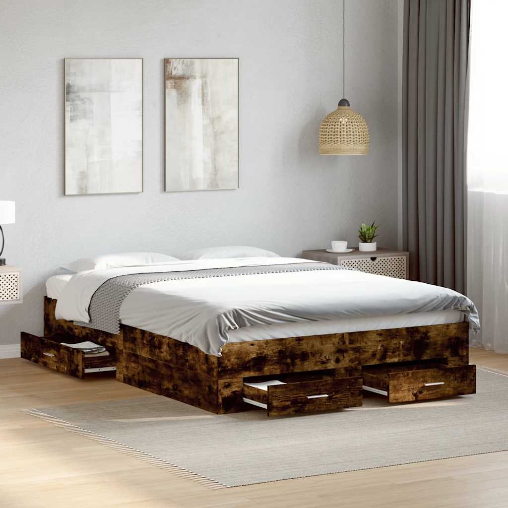 Bed Frame with Drawers without Mattress 140x190 cm Smoked oak