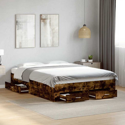 Bed Frame with Drawers without Mattress 140x190 cm Smoked oak