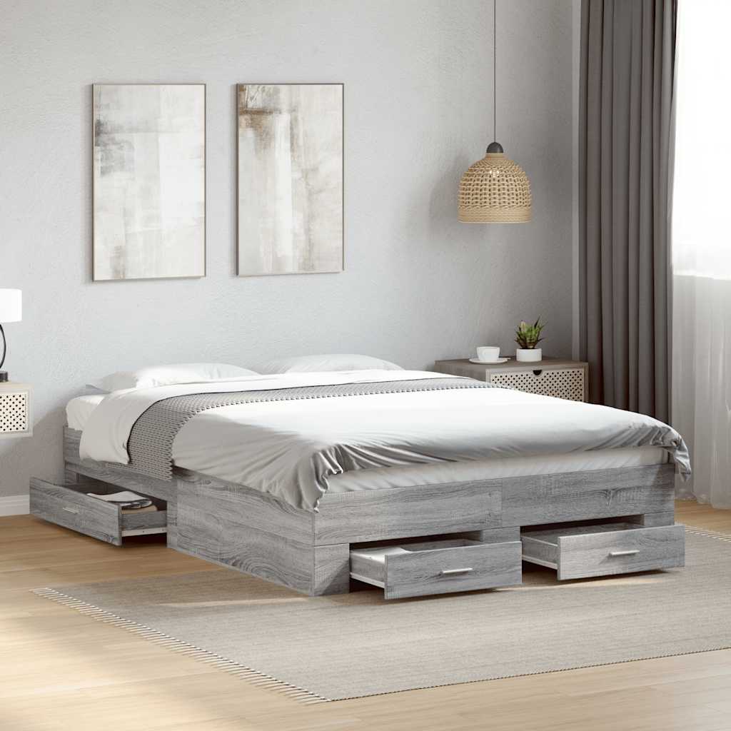 Bed Frame with Drawers without Mattress 140x190 cm Grey sonoma