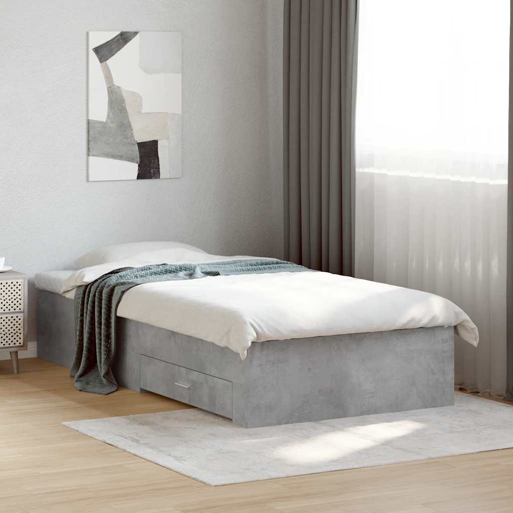 Bed Frame with Drawers without Mattress Length 200 cm Concrete Grey 100 cm