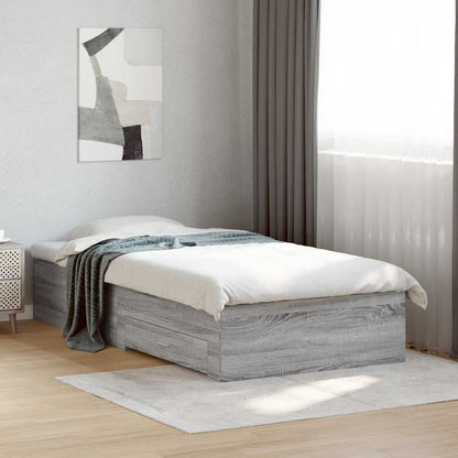 vidaXL Bed Frame with Drawers without Mattress Length 200 cm Grey sonoma