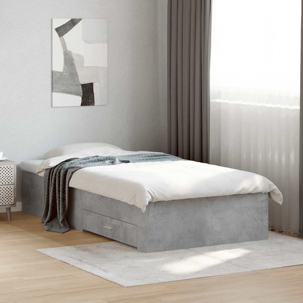 Bed Frame with Drawers without Mattress Length 200 cm Concrete Grey 90 cm