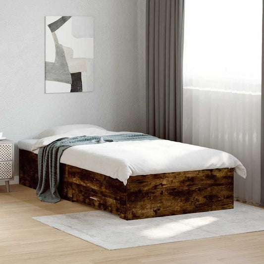 Bed Frame with Drawers without Mattress Length 200 cm Smoked Oak 90 cm