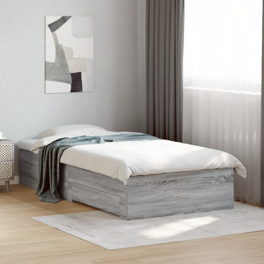 vidaXL Bed Frame with Drawers without Mattress Length 200 cm Grey sonoma