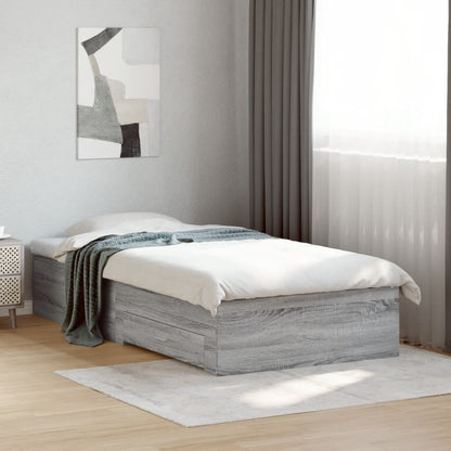 vidaXL Bed Frame with Drawers without Mattress Length 200 cm Grey sonoma