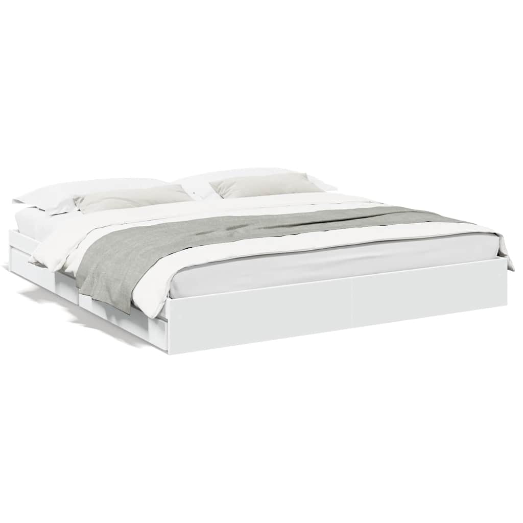 vidaXL Bed Frame with Drawers without Mattress White 200x200 cm 2
