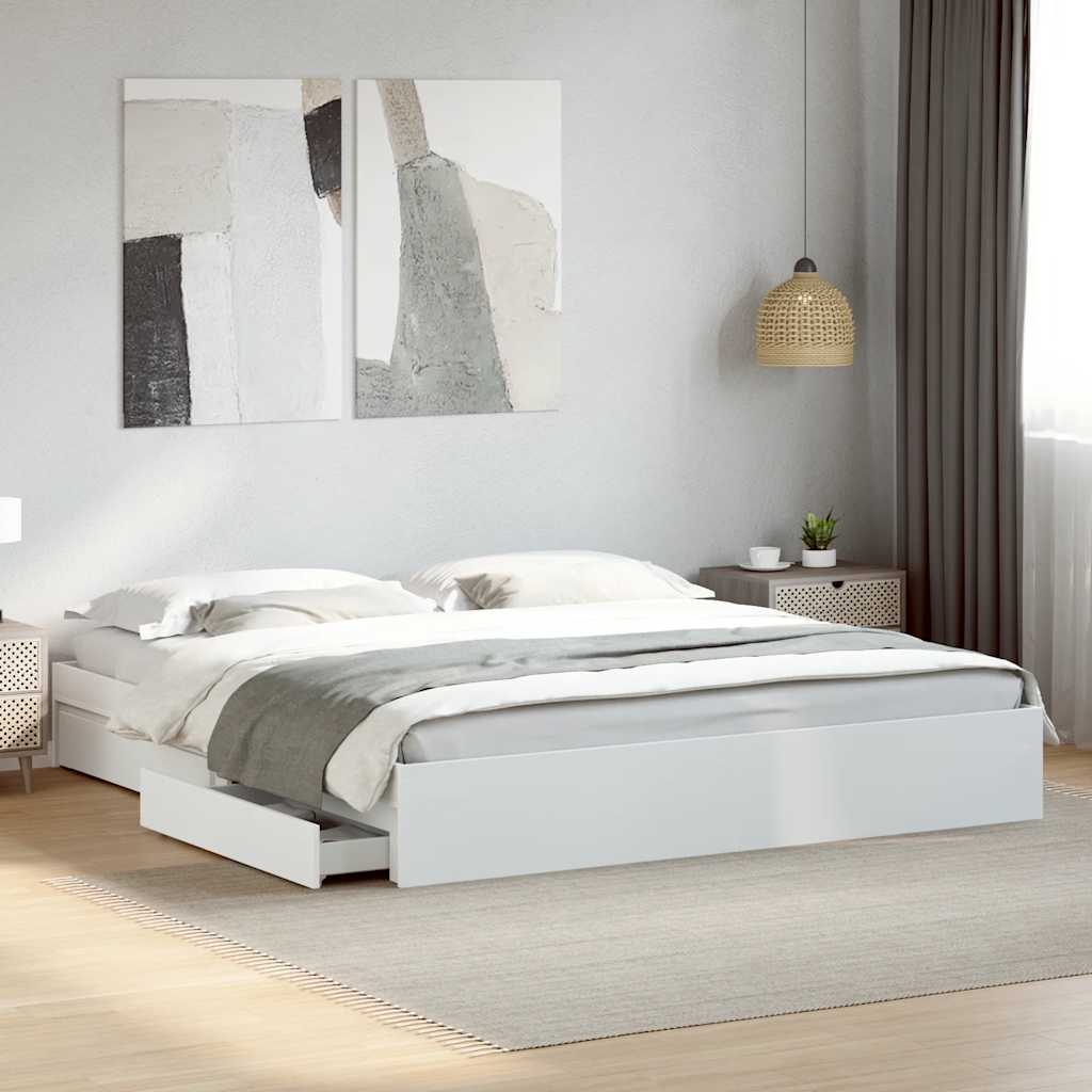 vidaXL Bed Frame with Drawers without Mattress White 200x200 cm 1