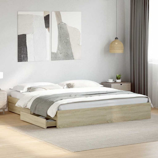 vidaXL Bed Frame with Drawers without Mattress Sonoma Oak 200x200 cm 1