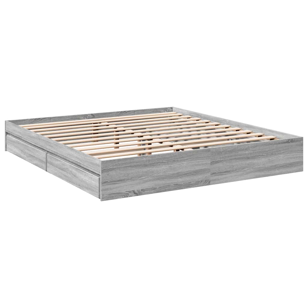 vidaXL Bed Frame with Drawers without Mattress Grey Sonoma 200x200 cm 6
