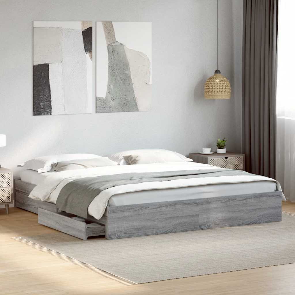 vidaXL Bed Frame with Drawers without Mattress Grey Sonoma 200x200 cm 1