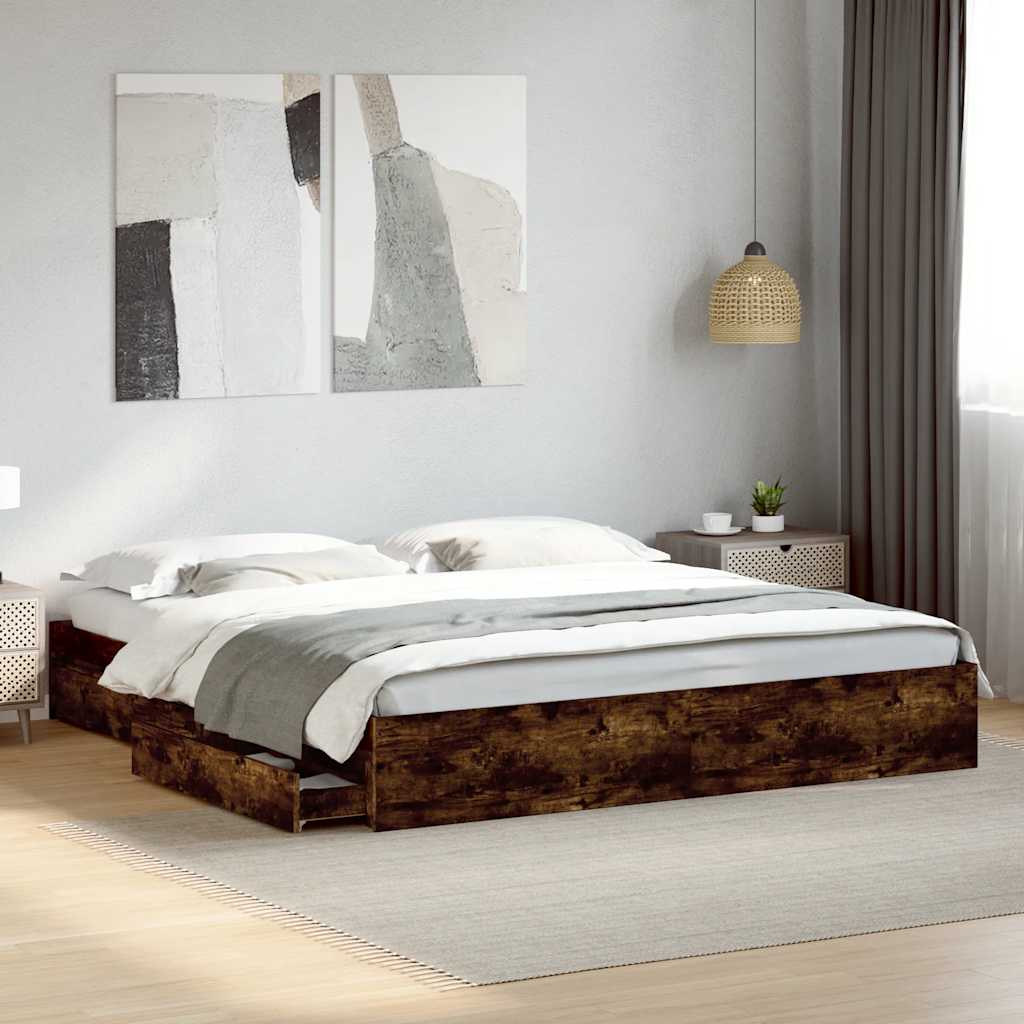 vidaXL Bed Frame with Drawers without Mattress Smoked Oak 180x200 cm Super King 1