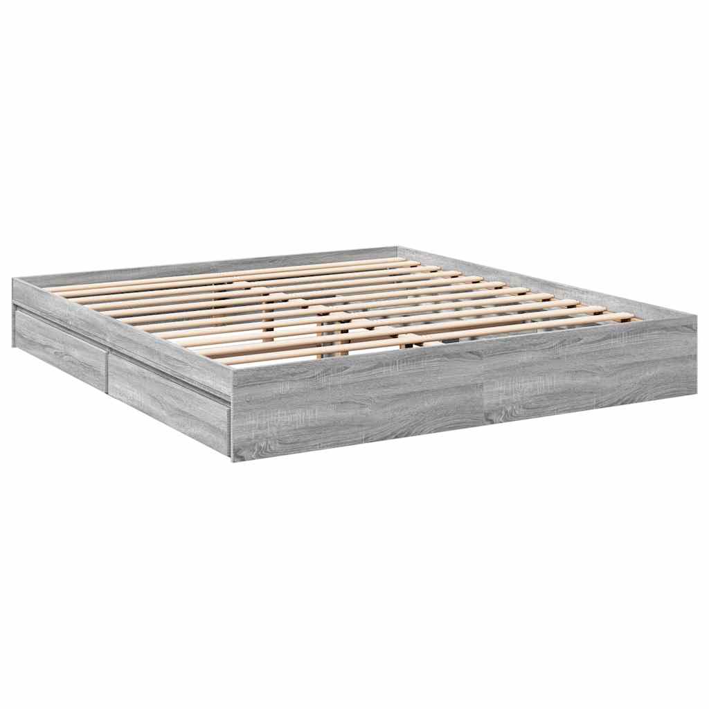 vidaXL Bed Frame with Drawers without Mattress Grey Sonoma 180x200 cm Super King 3