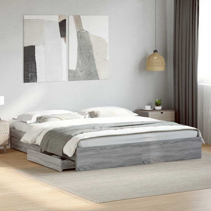 vidaXL Bed Frame with Drawers without Mattress Grey Sonoma 180x200 cm Super King 1