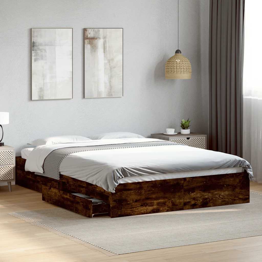 vidaXL Bed Frame with Drawers without Mattress Smoked Oak 160x200 cm 1