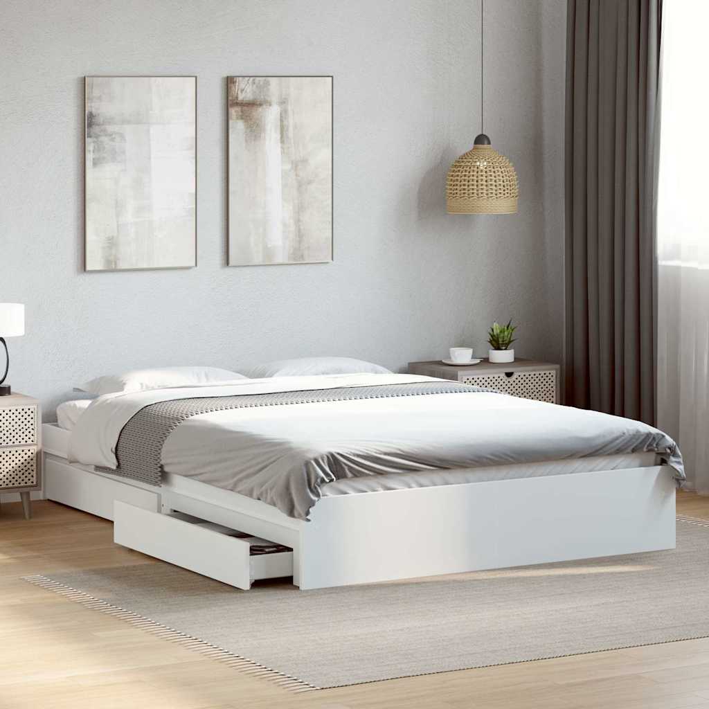 vidaXL Bed Frame with Drawers without Mattress White 150x200 cm King Size 1
