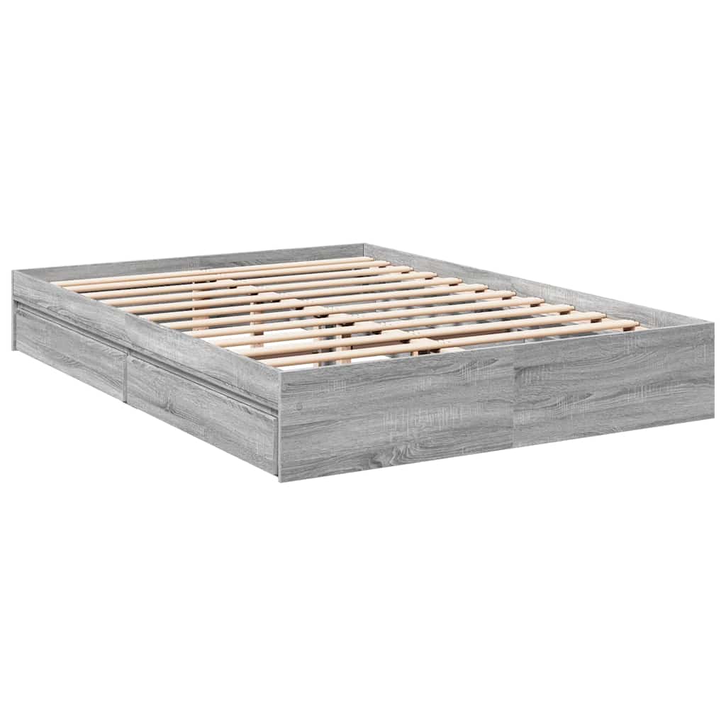 vidaXL Bed Frame with Drawers without Mattress Grey Sonoma 150x200 cm King Size 3