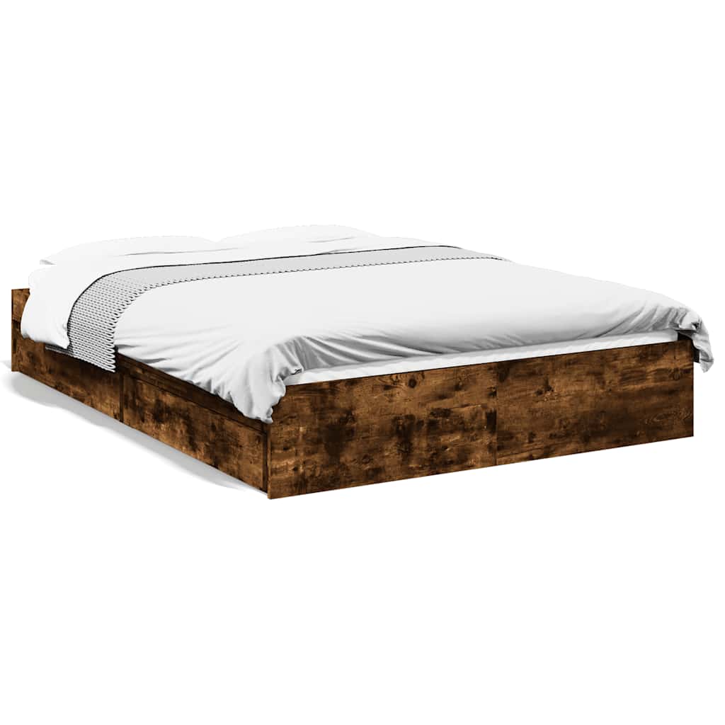 vidaXL Bed Frame with Drawers without Mattress Smoked Oak 140x200 cm 2