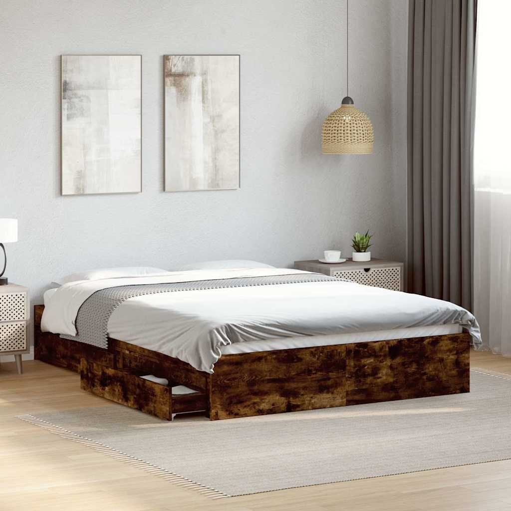 vidaXL Bed Frame with Drawers without Mattress Smoked Oak 140x200 cm 1