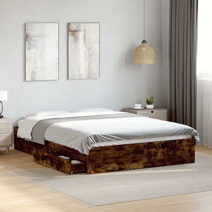 vidaXL Bed Frame with Drawers without Mattress Smoked Oak 140x200 cm 1