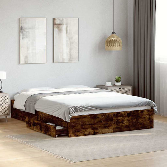 vidaXL Bed Frame with Drawers without Mattress Smoked Oak 140x200 cm 1