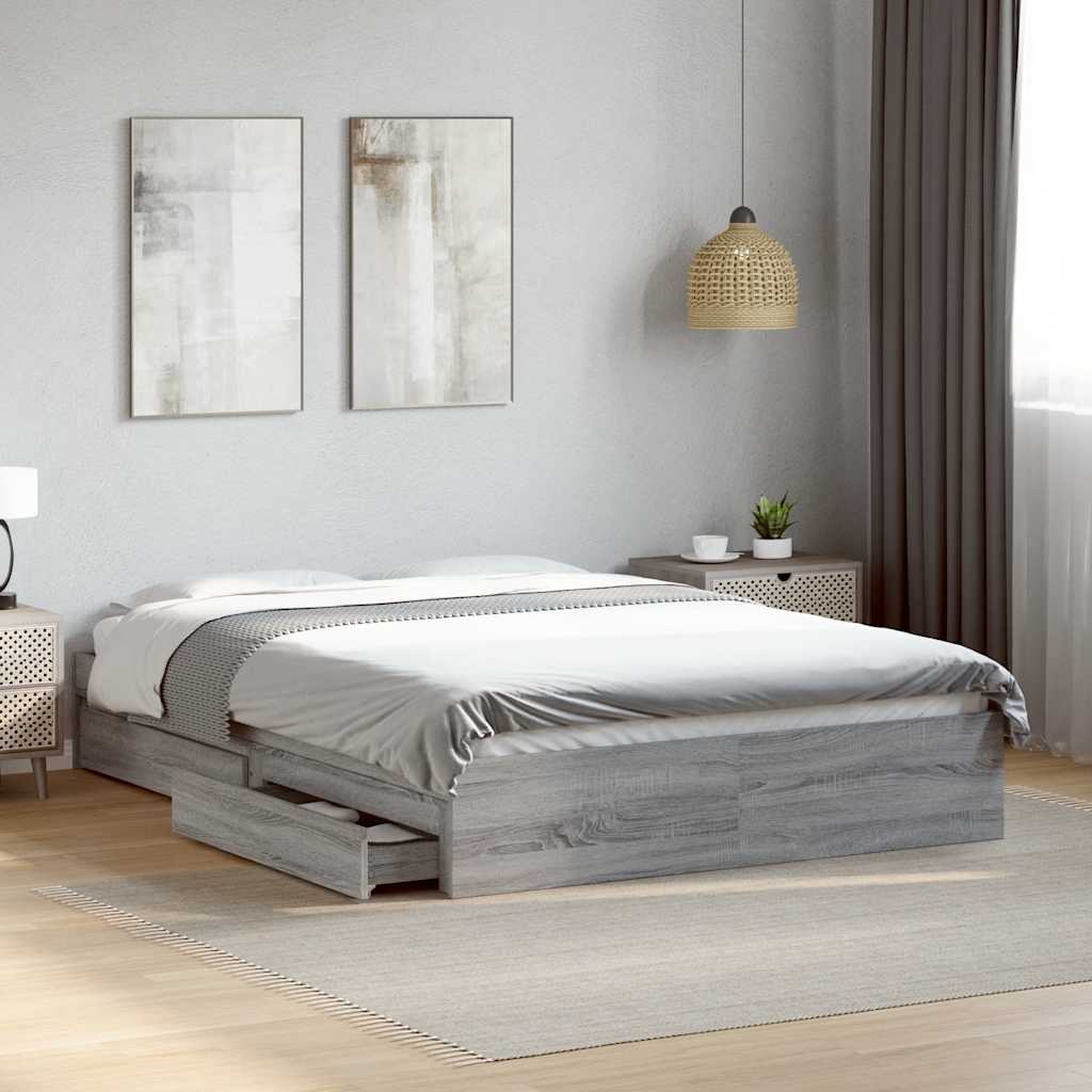 vidaXL Bed Frame with Drawers without Mattress Grey Sonoma 140x200 cm 1