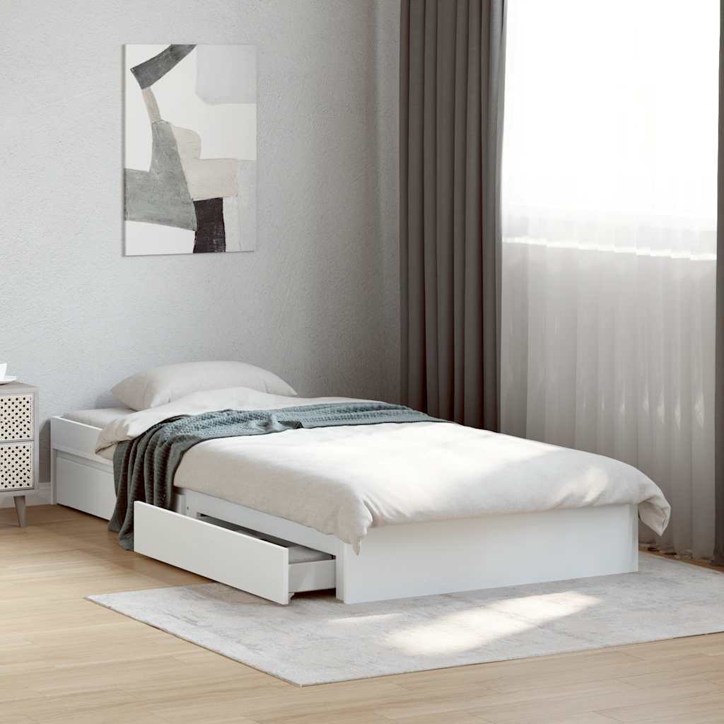 vidaXL Bed Frame with Drawers without Mattress White 100x200 cm 1