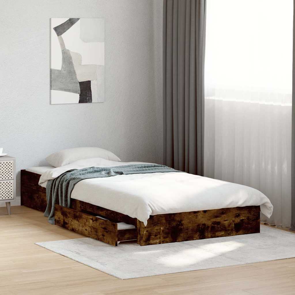 vidaXL Bed Frame with Drawers without Mattress Length 200 cm Smoked Oak