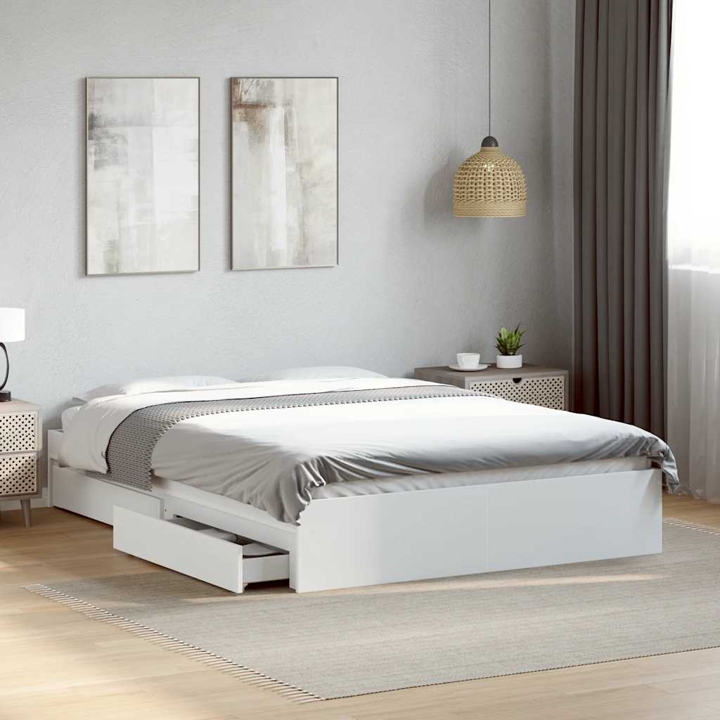 vidaXL Bed Frame with Drawers without Mattress White 135x190 cm Double 1