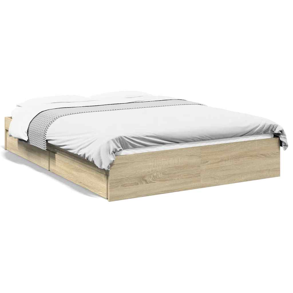 vidaXL Bed Frame with Drawers without Mattress Sonoma Oak 135x190 cm Double 2