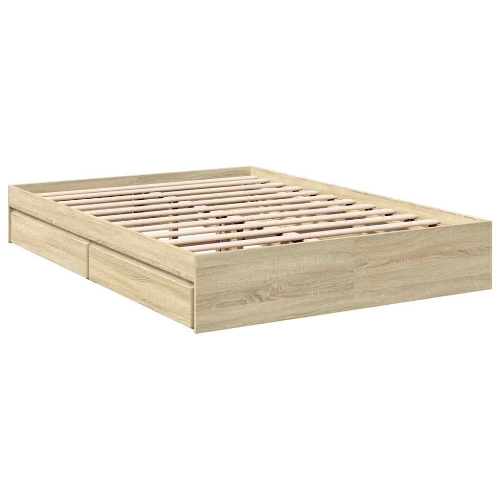 vidaXL Bed Frame with Drawers without Mattress Sonoma Oak 135x190 cm Double 3