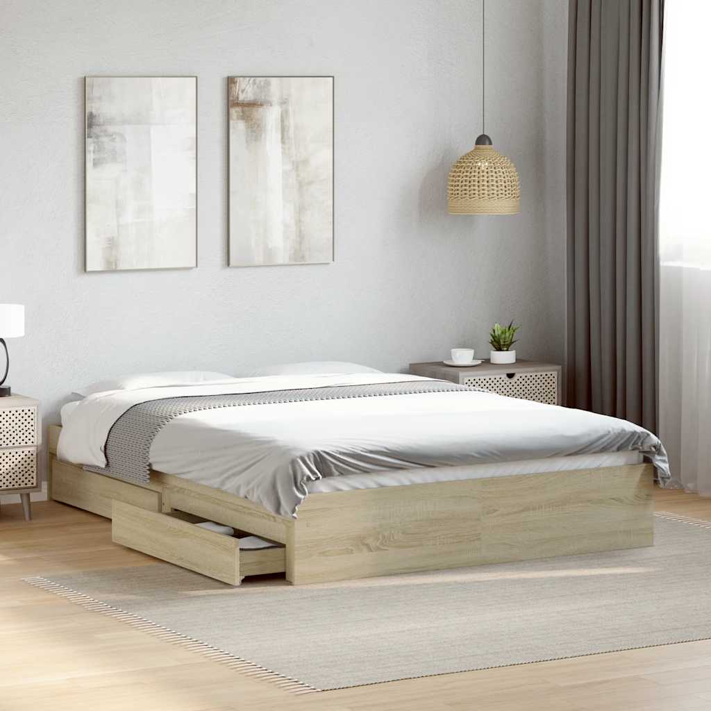 vidaXL Bed Frame with Drawers without Mattress Sonoma Oak 135x190 cm Double 1