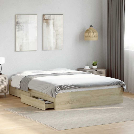 vidaXL Bed Frame with Drawers without Mattress Sonoma Oak 135x190 cm Double 1