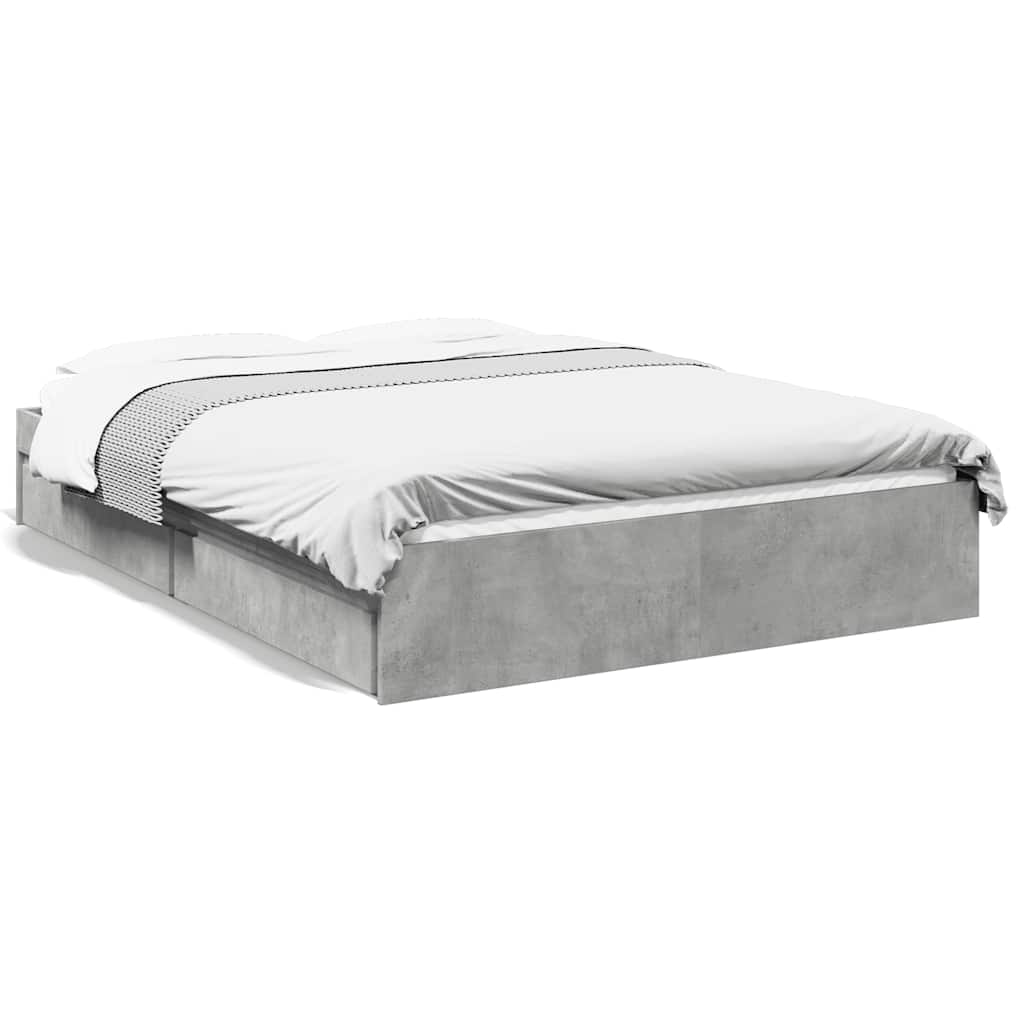 vidaXL Bed Frame with Drawers without Mattress Concrete Grey 135x190 cm Double 2