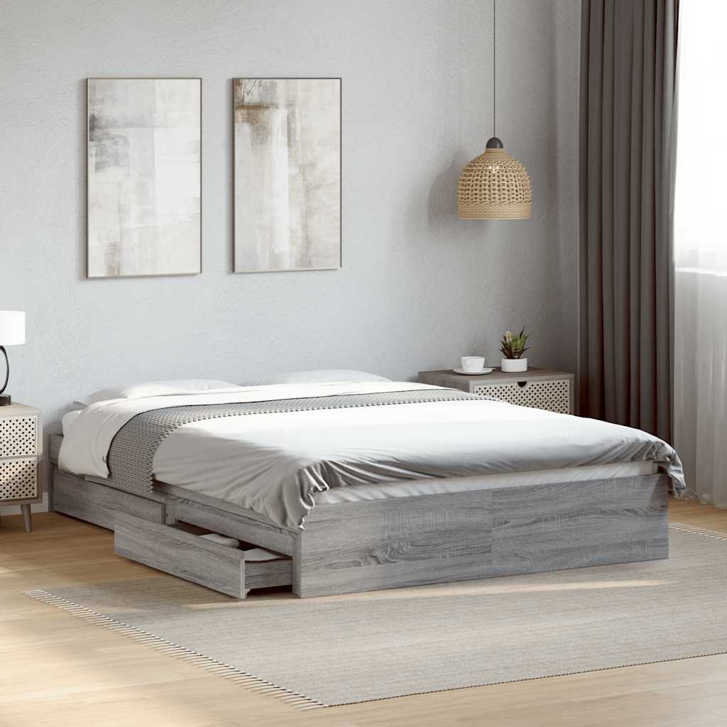 vidaXL Bed Frame with Drawers without Mattress Grey Sonoma 120x190 cm Small Double 1