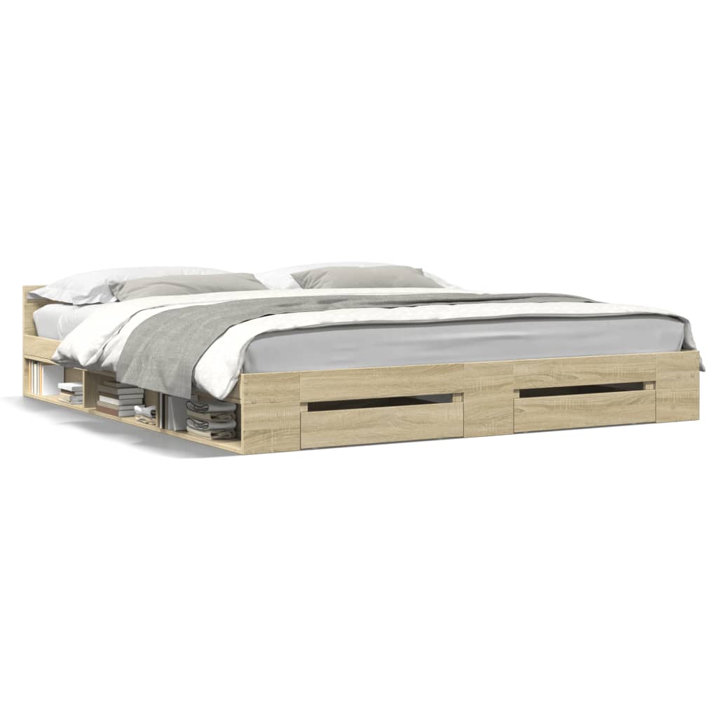 vidaXL Bed Frame with Drawers without Mattress Sonoma Oak 200x200 cm 2