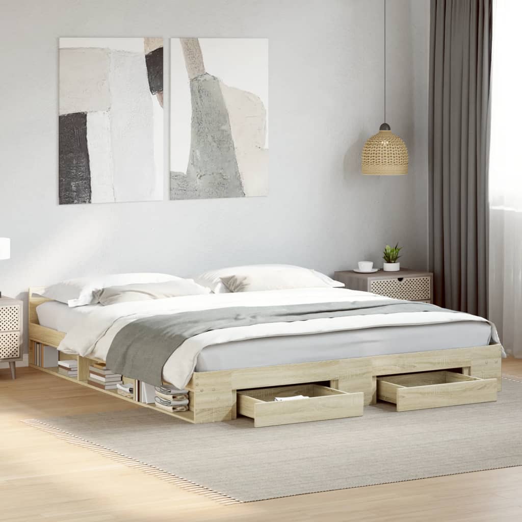 vidaXL Bed Frame with Drawers without Mattress Sonoma Oak 200x200 cm 1