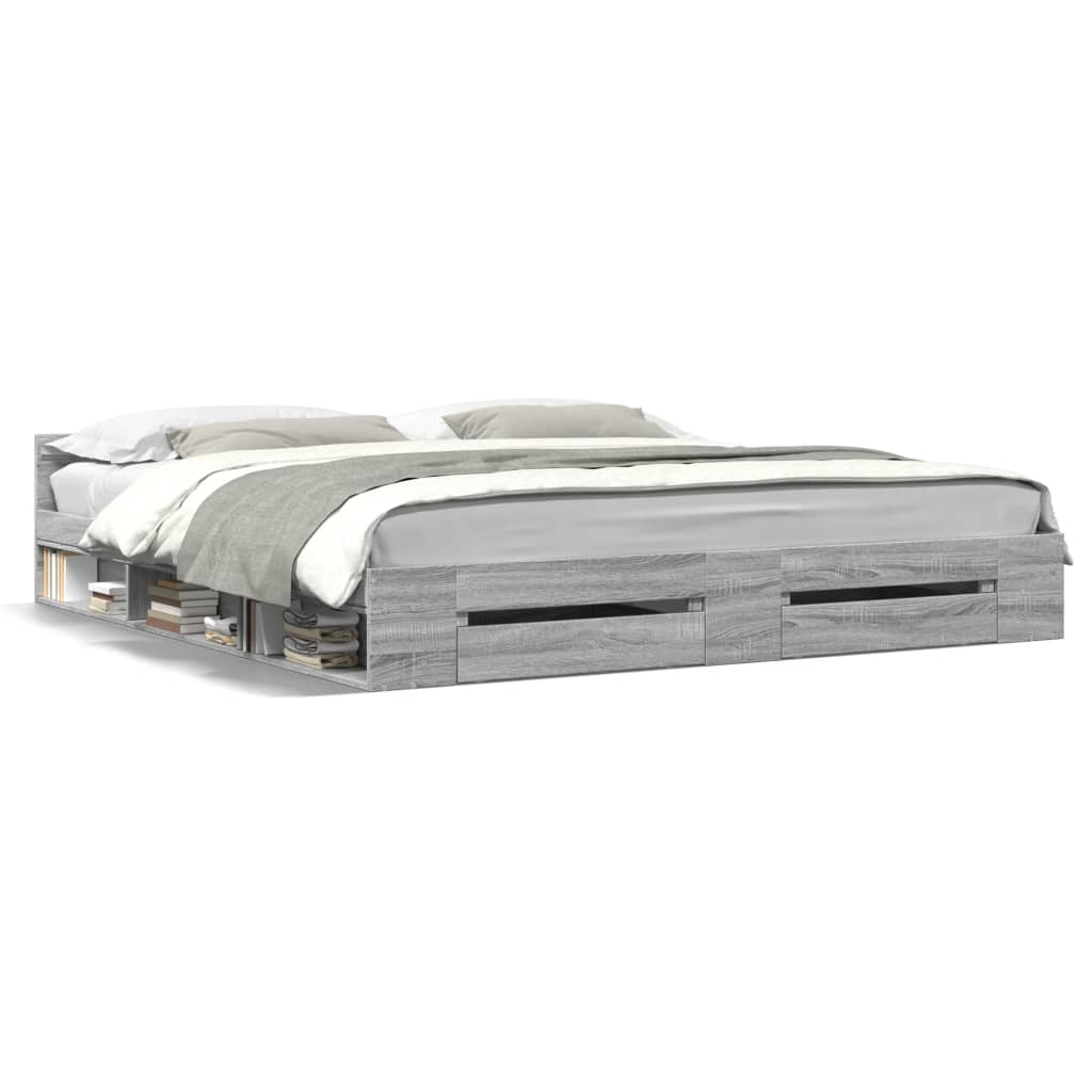 vidaXL Bed Frame with Drawers without Mattress Grey Sonoma 200x200 cm 2