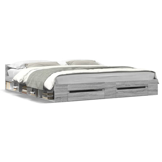 vidaXL Bed Frame with Drawers without Mattress Grey Sonoma 200x200 cm 2