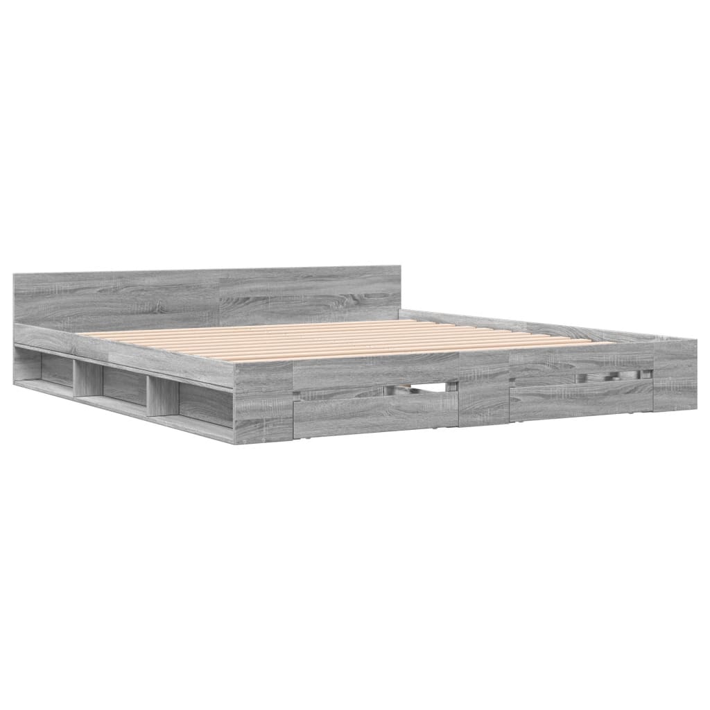 vidaXL Bed Frame with Drawers without Mattress Grey Sonoma 200x200 cm 3