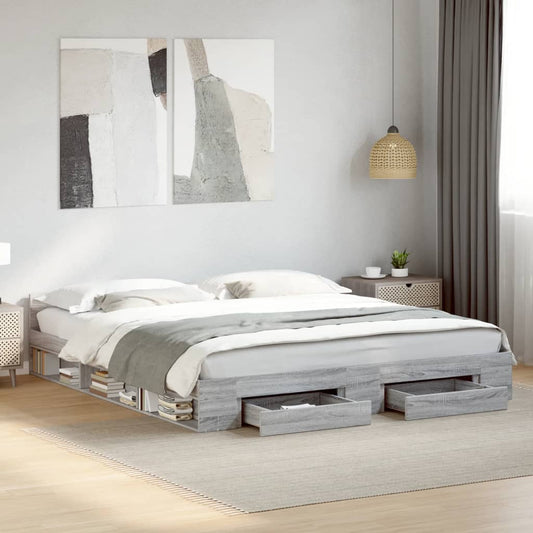 vidaXL Bed Frame with Drawers without Mattress Grey Sonoma 200x200 cm 1