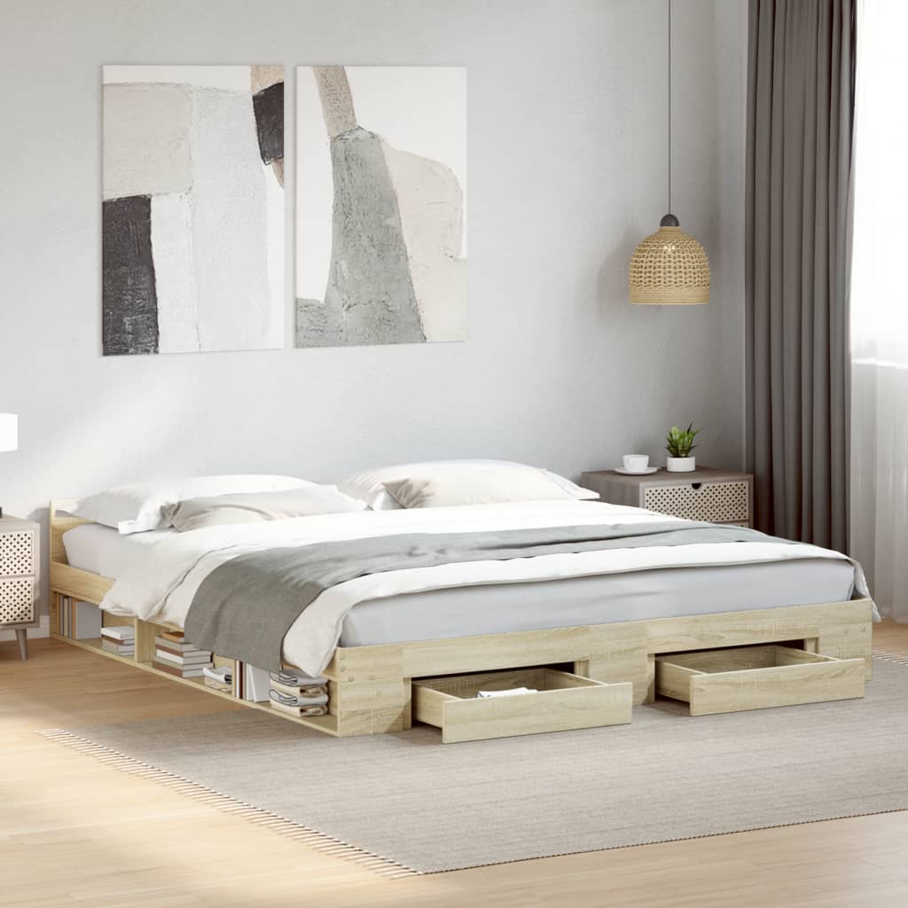 Bed Frame with Drawers without Mattress Length 200 cm Sonoma Oak 180 cm