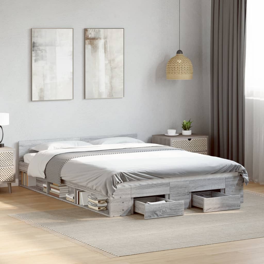 Bed Frame with Drawers without Mattress Length 200 cm Grey Sonoma 160 cm