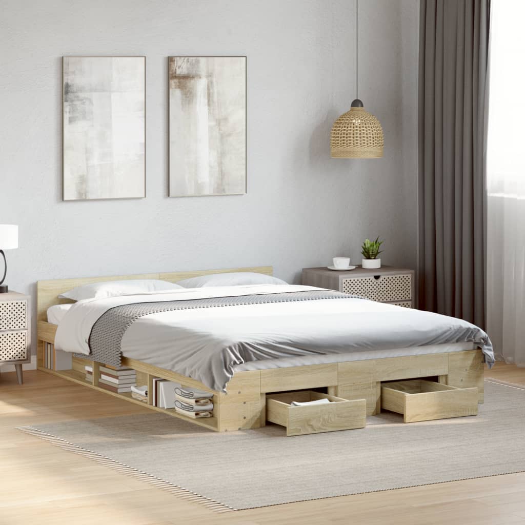 Bed Frame with Drawers without Mattress Length 200 cm Sonoma Oak 150 cm