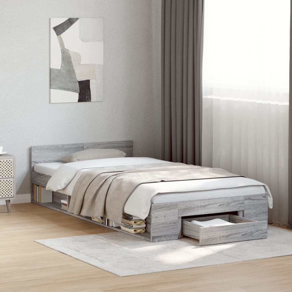 Bed Frame with Drawers without Mattress Length 200 cm Grey Sonoma 100 cm