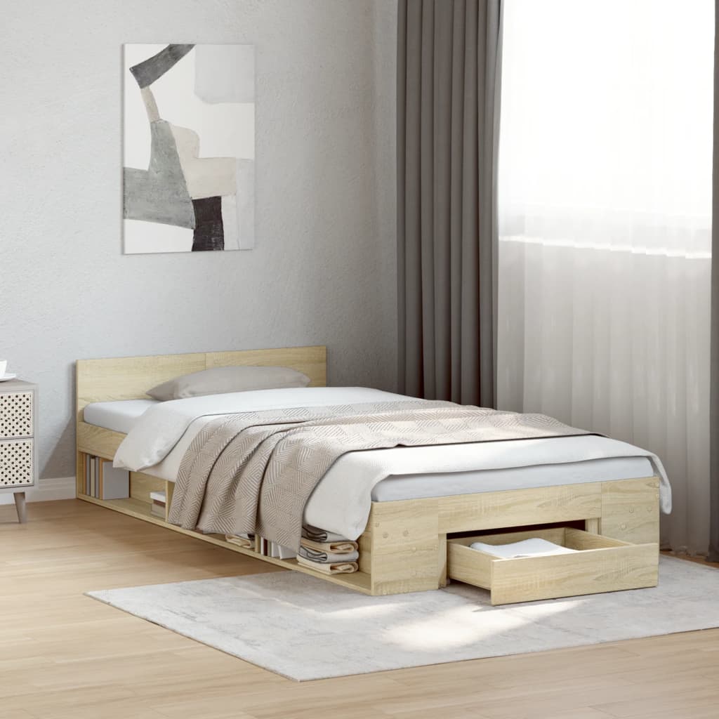 Bed Frame with Drawers without Mattress Length 200 cm Sonoma Oak 90 cm