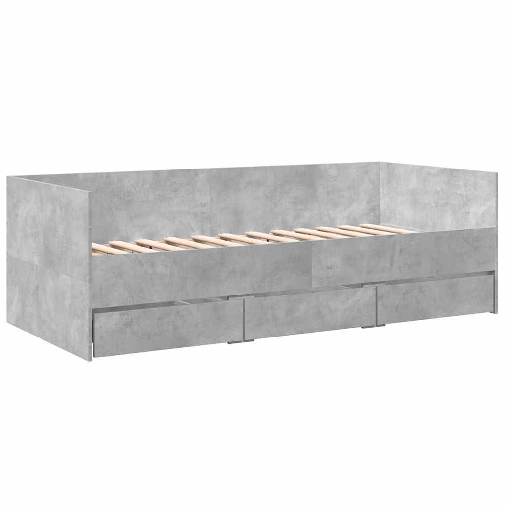 vidaXL Daybed with Drawers without Mattress Concrete Grey 100x200 cm 3