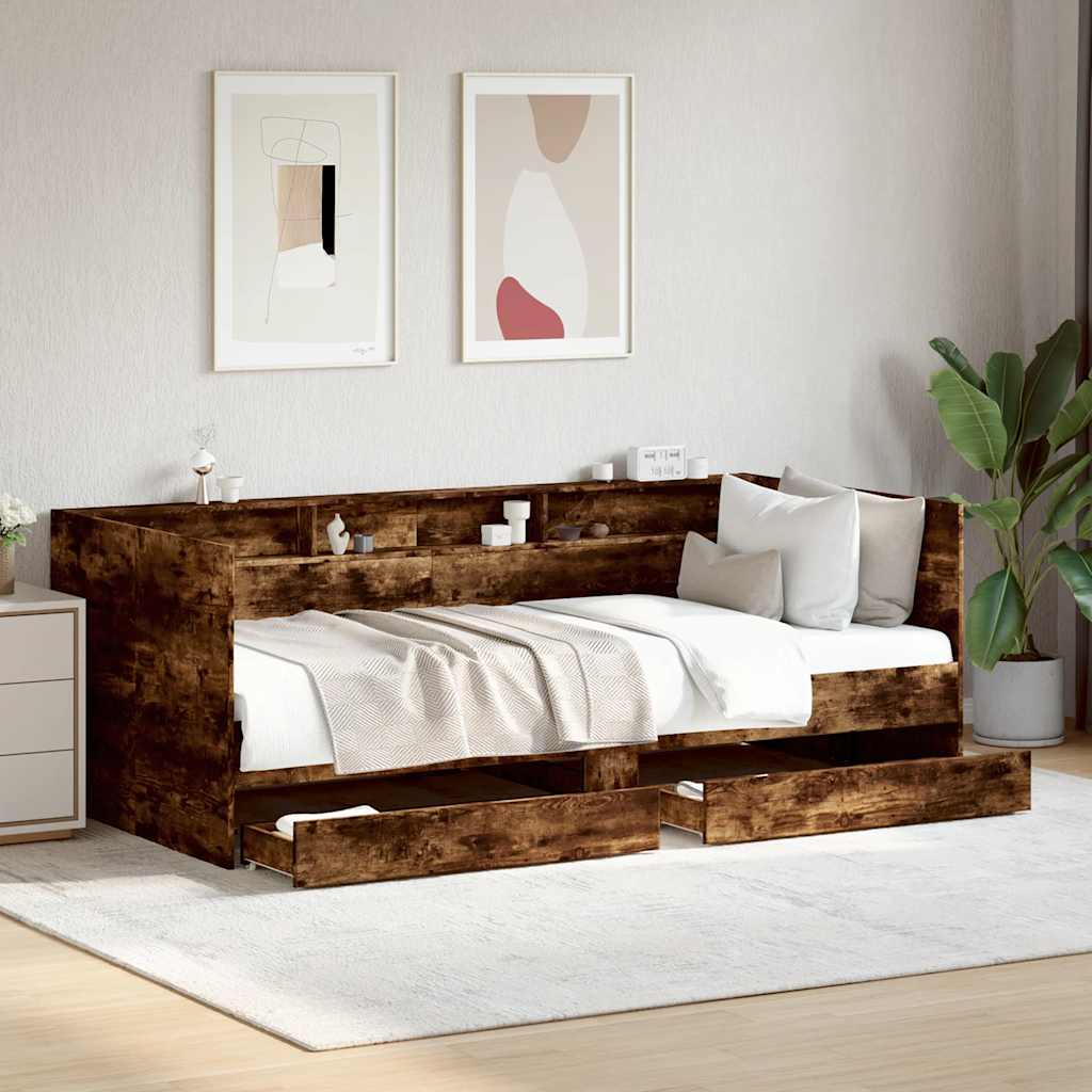 Daybed with Drawers without Mattress 90x200 cm Smoked oak